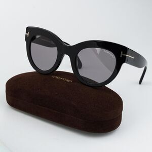 Tom Ford Women Sunglasses LUCILLA Shiny Black Smoke Mirror Cat Eye FT1063/S 01C
